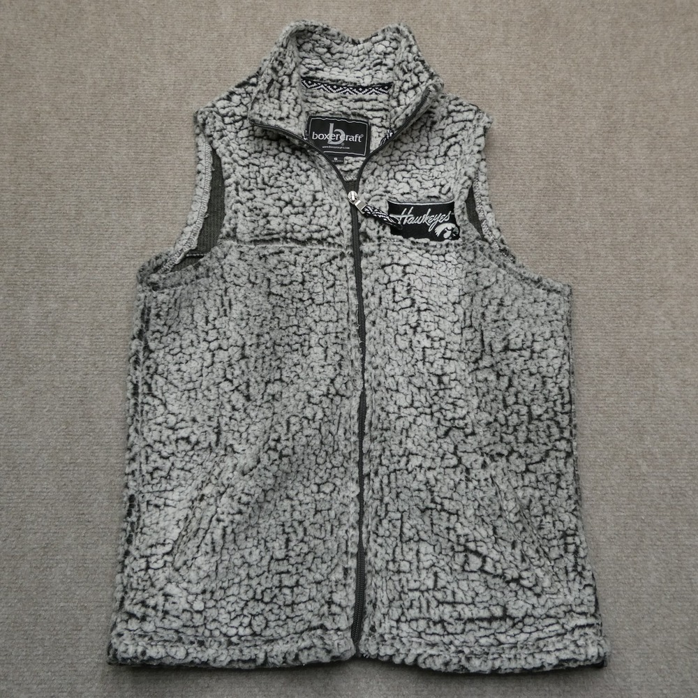 Iowa Hawkeyes Vest Womens Small Sherpa Fleece Full‎ Zip Gray Embroidered Patch